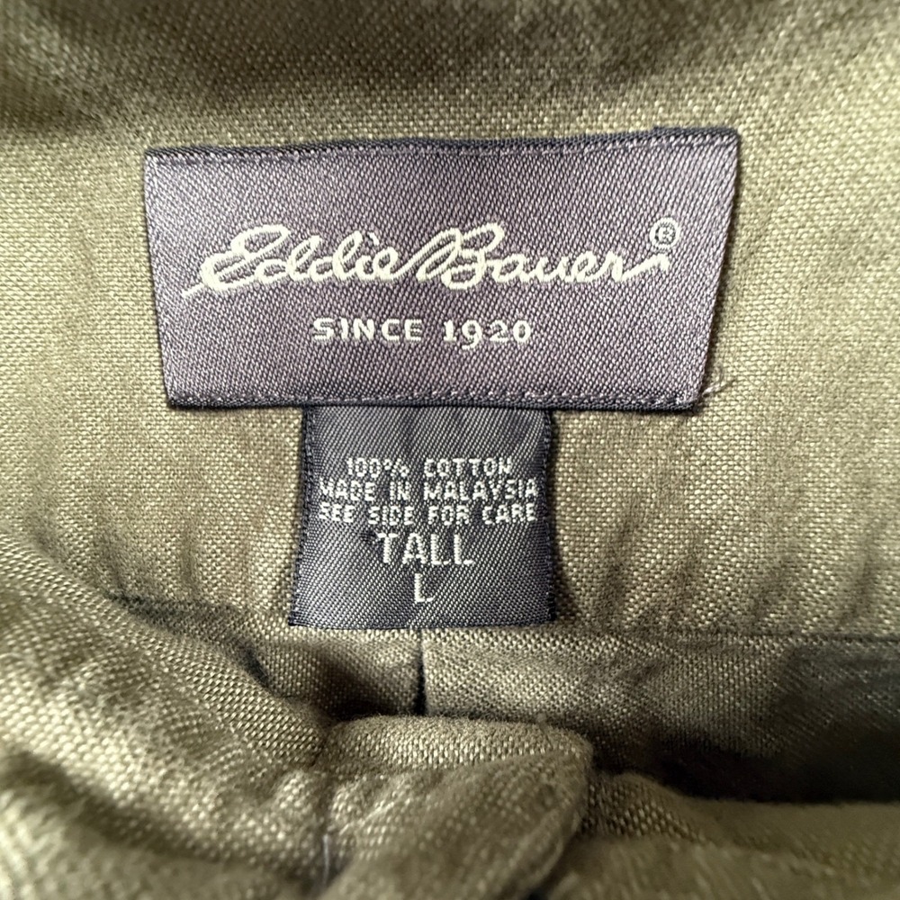 Eddie Bauer Mens Large Tall Long Sleeve‎ Button Down Shirt Green Oxord 90s - Picture 4 of 6